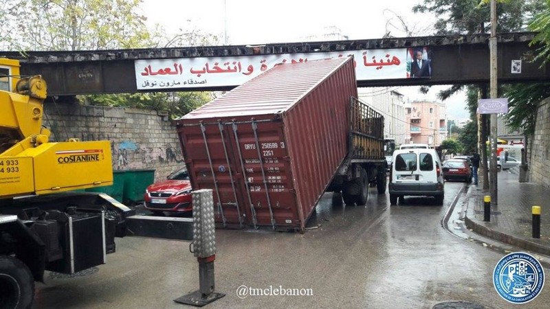 Truck causes railway bridge collapse in Mar Mikhael